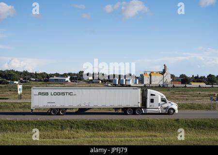 Gull Lake, Saskatchewan, Canada. 26th Aug, 2016. A transport truck beloning to RSB Logistic travels along the Trans-Canada Highway at Gull Lake, Saskatchewan. The company's North American head office is located in Saskatoon, Saskatchewan and is part of Compass Logistics International AG. Credit: Bayne Stanley/ZUMA Wire/Alamy Live News Stock Photo
