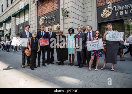 Brooklyn, New York, USA. 1st Aug, 2017. (photo: Sachelle Babbar) Organized by the Politics Reborn group, the ''Rally for Election Integrity'' in front of the City Board of Elections protested against the alleged primary voting irregularities in NYC in April of 2016, where over 220,000 votes were allegedly not counted by the City Board of Elections. In Brooklyn, 117,000 were not counted. Credit: ZUMA Press, Inc./Alamy Live News Stock Photo