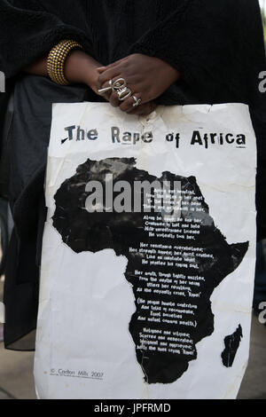 London, UK. 1st Aug, 2017. People with banners and placards March in London on 1st August to counter African Holocaust (Maangamizi) denial and demand holistic reparatory justice for the African Holocaust. Credit: Thabo Jaiyesimi/17�Թ����� Live News Stock Photo