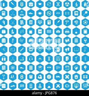 100 college icons set blue Stock Vector