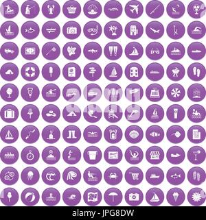 100 water recreation icons set purple Stock Vector
