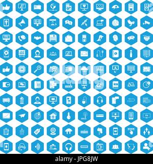 100 communication icons set blue Stock Vector