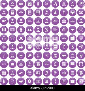 100 intelligent icons set purple Stock Vector