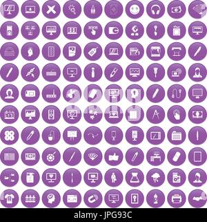 100 webdesign icons set purple Stock Vector