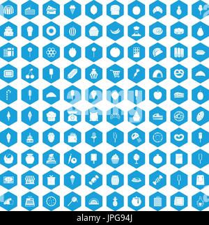 100 confectionery icons set blue Stock Vector