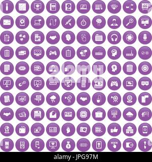100 web development icons set purple Stock Vector