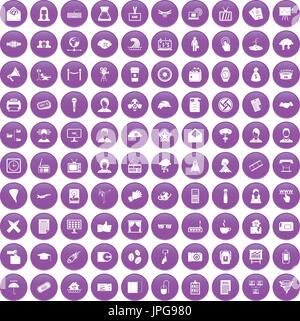 100 journalist icons set purple Stock Vector