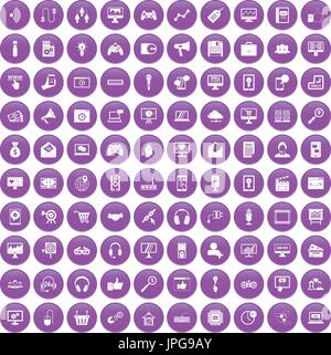 100 web and mobile icons set purple Stock Vector
