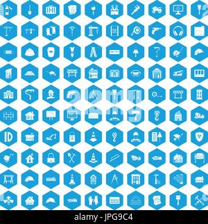 100 construction icons set blue Stock Vector
