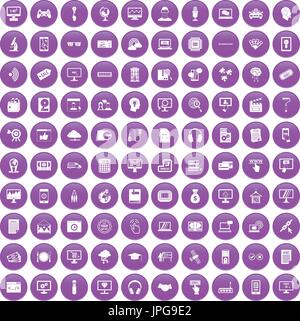 100 website icons set purple Stock Vector
