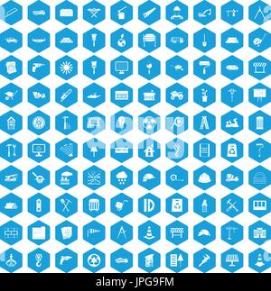 100 construction site icons set blue Stock Vector