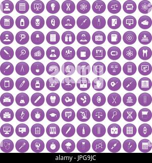 100 lab icons set purple Stock Vector