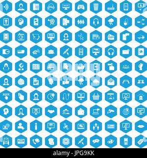 100 contact us icons set blue Stock Vector
