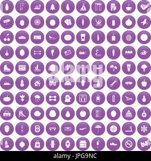 100 wellness icons set purple Stock Vector