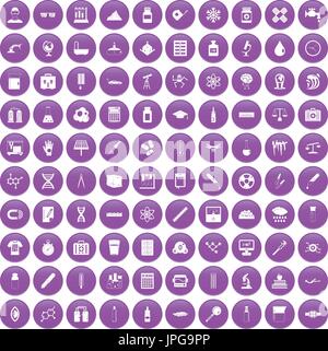 100 laboratory icons set purple Stock Vector
