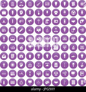 100 lamp icons set purple Stock Vector