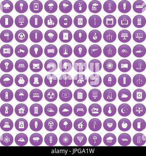 100 windmills icons set purple Stock Vector