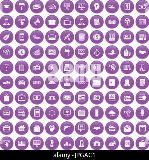 100 lending icons set purple Stock Vector