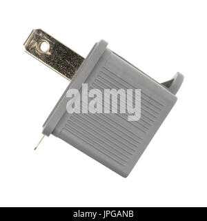Side view of a three to two electrical polarized receptacle plug adapter isolated on a white background. Stock Photo