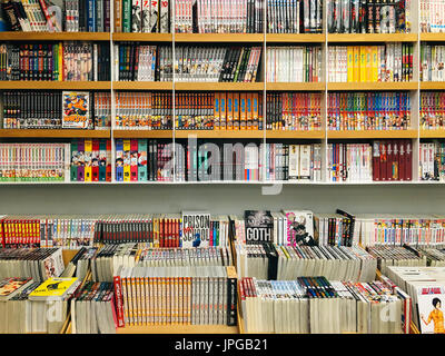 BUCHAREST, ROMANIA - MAY 06, 2017: Japanese Manga Comic Magazines For Sale In Local Bookstore. Stock Photo