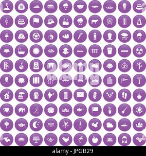 100 lotus icons set purple Stock Vector