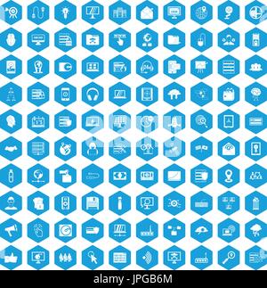 100 cyber security icons set blue Stock Vector