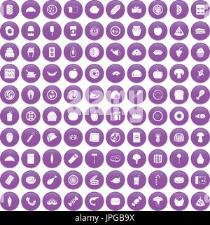 100 meal icons set purple Stock Vector