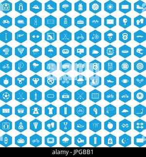 100 cycling icons set blue Stock Vector