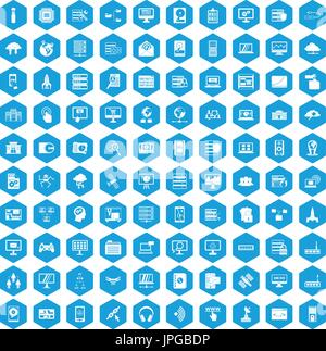 100 database and cloud icons set blue Stock Vector