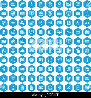 100 database icons set blue Stock Vector