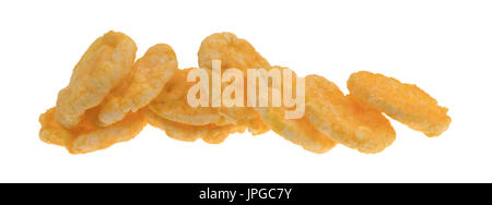 A group of cheddar cheese rice cakes isolated on a white background. Stock Photo