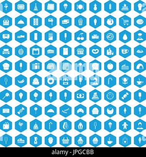100 dessert icons set blue Stock Vector