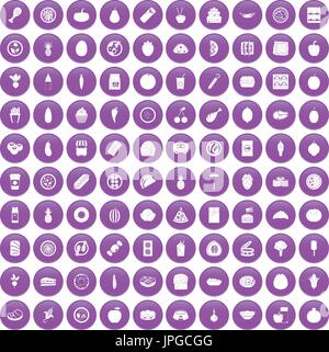 100 nutrition icons set purple Stock Vector