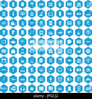 100 device app icons set blue Stock Vector