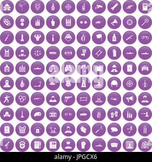100 officer icons set purple Stock Vector