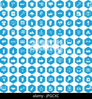 100 different gestures icons set blue Stock Vector