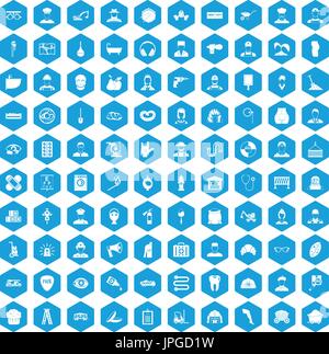 100 different professions icons set blue Stock Vector