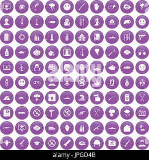 100 oppression icons set purple Stock Vector