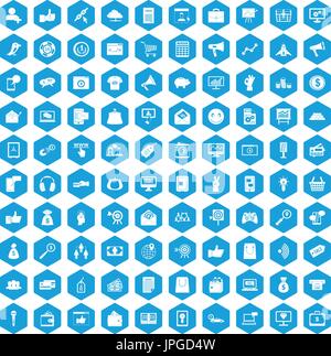 100 digital marketing icons set blue Stock Vector