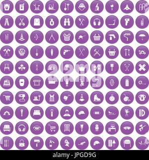 100 outfit icons set purple Stock Vector
