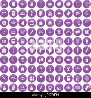 100 paint school icons set purple Stock Vector