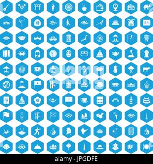 100 dish icons set blue Stock Vector