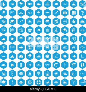 100 diving icons set blue Stock Vector
