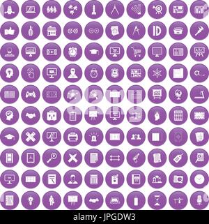 100 plan icons set purple Stock Vector