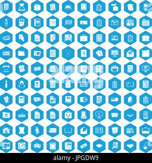 100 document icons set blue Stock Vector
