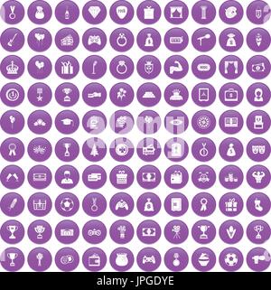 100 premium icons set purple Stock Vector