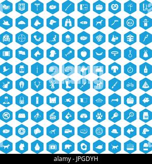 100 dog icons set blue Stock Vector