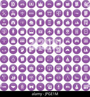 100 private property icons set purple Stock Vector