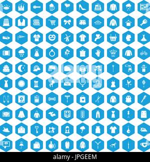 100 dress icons set blue Stock Vector