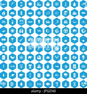 100 eco icons set blue Stock Vector